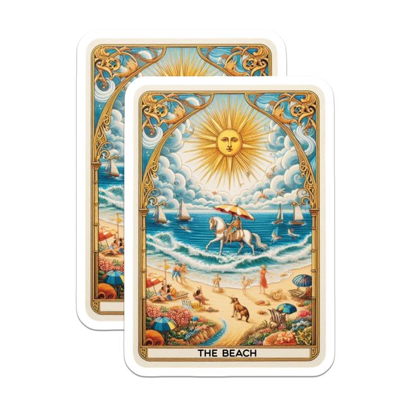 (2 Pack) Beach Tarot Card Magnets - Sun Ocean - Art Nouveau Inspired Decor - 5" On Longest Side - Premium Magnet - for Cars, Refrigerators, Toolboxes, Lockers - Made in USA - MAG16252