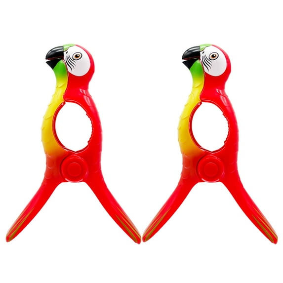 2 Pack Beach Towel Clips for Beach Chairs, Jumbo Size Parrot Towel Holder - Plastic Clothes Pegs Beach Towel Clip in Bright Color for Patio and Holiday Pool