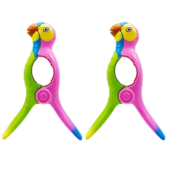 2 Pack Beach Towel Clips for Beach Chairs, Jumbo Size Parrot Towel Holder - Plastic Clothes Pegs Beach Towel Clip in Bright Color for Patio and Holiday Pool