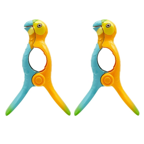 2 Pack Beach Towel Clips for Beach Chairs, Jumbo Size Parrot Towel Holder - Plastic Clothes Pegs Beach Towel Clip in Bright Color for Patio and Holiday Pool