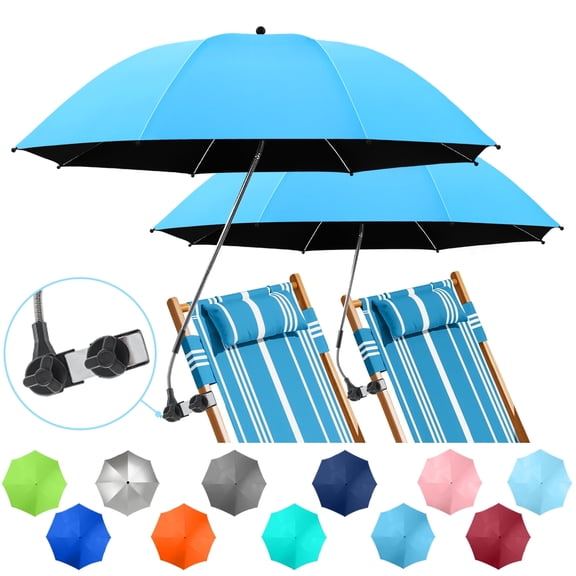 2 Pack Beach Umbrella with 360 Universal Clamp, UPF50+ Umbrella Outdoor Patio Sun Protection for Chairs, Beach &Patio Use (Sky Blue, Not Include Chair)