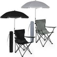 thumbnail image 1 of 2 Pack Beach Umbrella Chairs Folding Camping Portable Beach Chairs with Canopy Shade Adults with Cup Holder and Carrying Bag for Camping Hiking Travel Picnic Outdoor Events (Black and Grey), 1 of 13