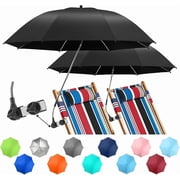 2 Pack Beach Umbrella with 360 Universal Clamp, UPF50+ Umbrella Outdoor Patio Sun Protection for Chairs, Beach &Patio Use Black, Not Include Chair