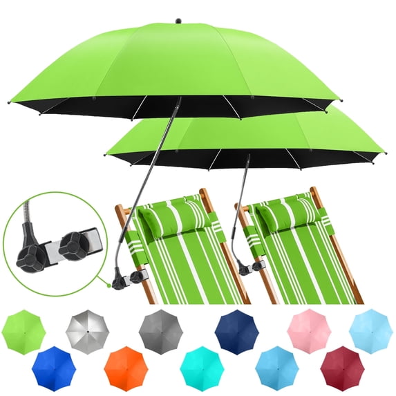 2 Pack Beach Umbrella with 360 Universal Clamp, UPF50+ Umbrella Outdoor Patio Sun Protection for Chairs, Beach &Patio Use (Green, Not Include Chair)