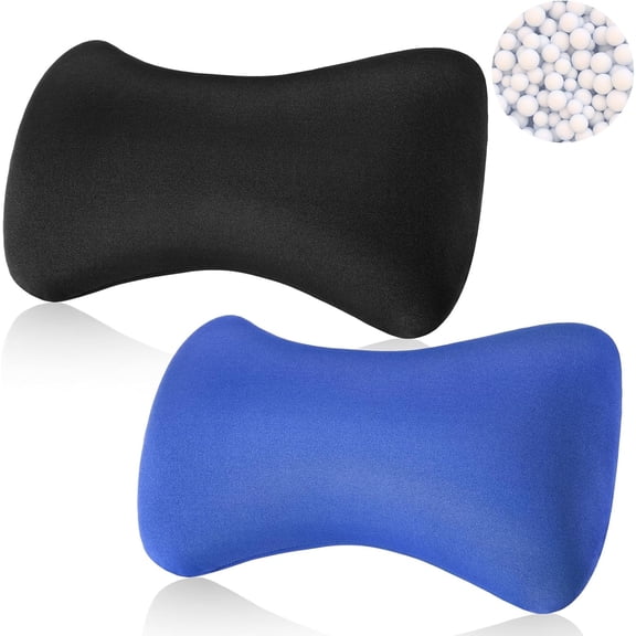 2 Pack Bead Neck Pillow 15 x 8 x 2'' Bone Headrest Sleeping Pillows Soft Cushion Comfortable Support Bolster for Adults Back Sleeping Sofa Bed Travel Home (Black,Blue)
