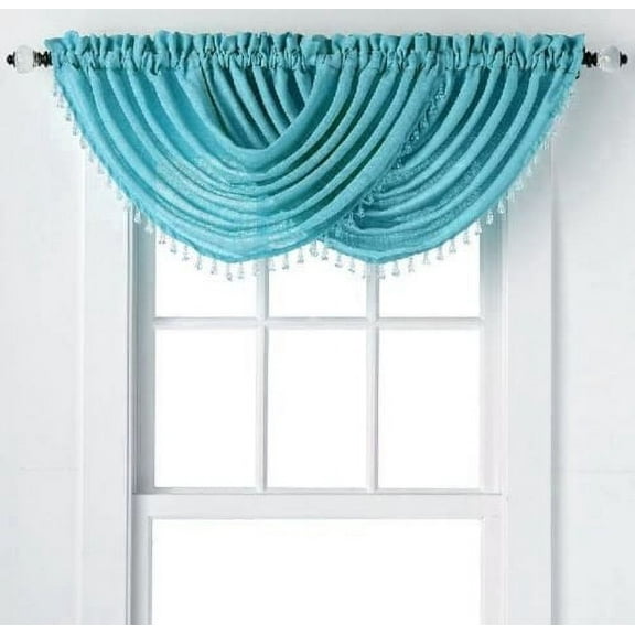 2-Pack: Beaded Emerald Crepe Waterfall Valances - Aqua