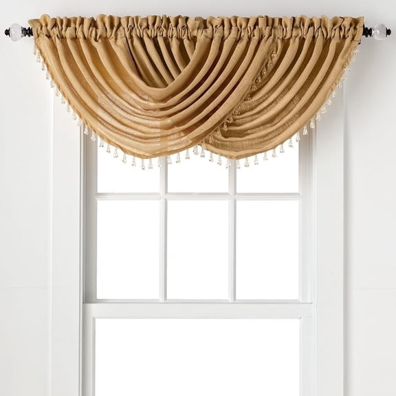 2-Pack: Beaded Emerald Crepe Waterfall Valances - Gold