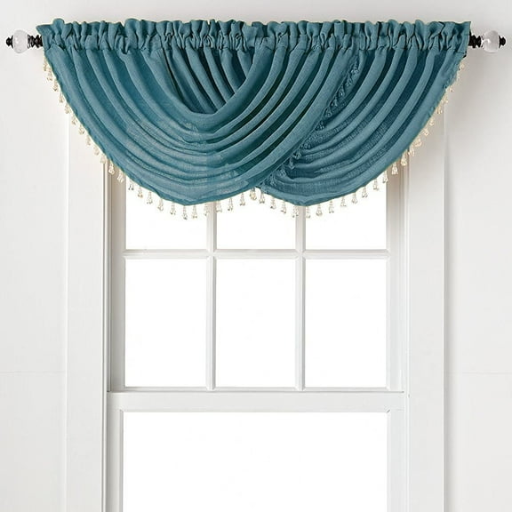 2-Pack: Beaded Emerald Crepe Waterfall Valances - Pacific Blue