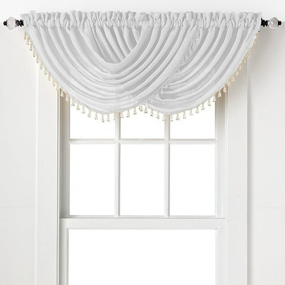 2-Pack: Beaded Emerald Crepe Waterfall Valances - White