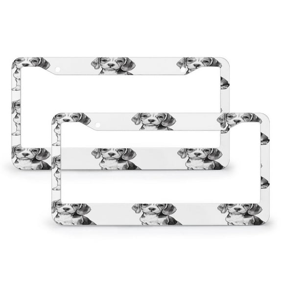 2 Pack Beagle Dog License Plate Cover Dog Themed Auto Decorative Frames Cars Protector Cover Holder Aluminum Metal 2 Hole Car Accessories US Canada Standard for Men Women Vehicle