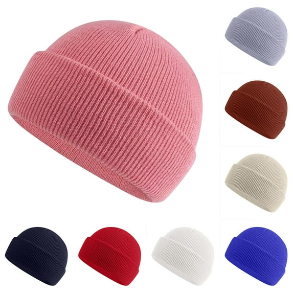 2 Pack Beanies Hats for Boys Girls Chunky Knitted Skull Cap Toddlers Cute Solid Color Thermal Warm Thicken Stretchy Slim Yarmulke Hat