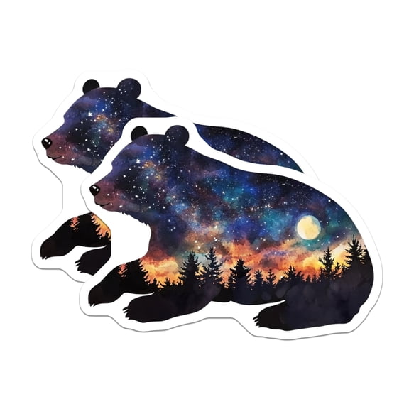 (2 Pack) Bear Landscape Magnets - Galaxy Forest Theme - Unique Fridge Decor - 5" On Longest Side - Premium Magnet - for Cars, Refrigerators, Toolboxes, Lockers - Made in USA - MAG14852