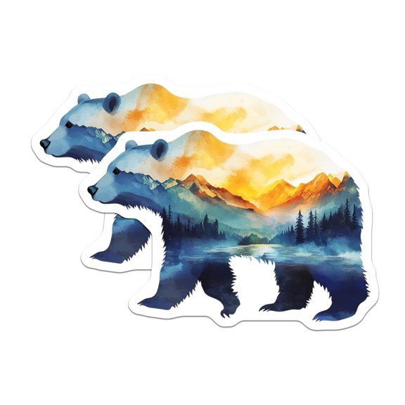 (2 Pack) Bear Landscape Magnets - Mountain Scene Decor - Nature Lover Refrigerator Magnets - 5" On Longest Side - Premium Magnet - for Cars, Refrigerators, Toolboxes, Lockers - Made in USA - MAG15369