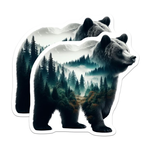 (2 Pack) Bear Magnets - Forest Landscape - Nature Inspired Fridge Home Decor - 5" On Longest Side - Premium Magnet - for Cars, Refrigerators, Toolboxes, Lockers - Made in USA - MAG16256