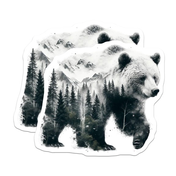 (2 Pack) Bear Magnets - Wildlife Forest Decor - Mountain Scene Art Magnets - 5" On Longest Side - Premium Magnet - for Cars, Refrigerators, Toolboxes, Lockers - Made in USA - MAG16000