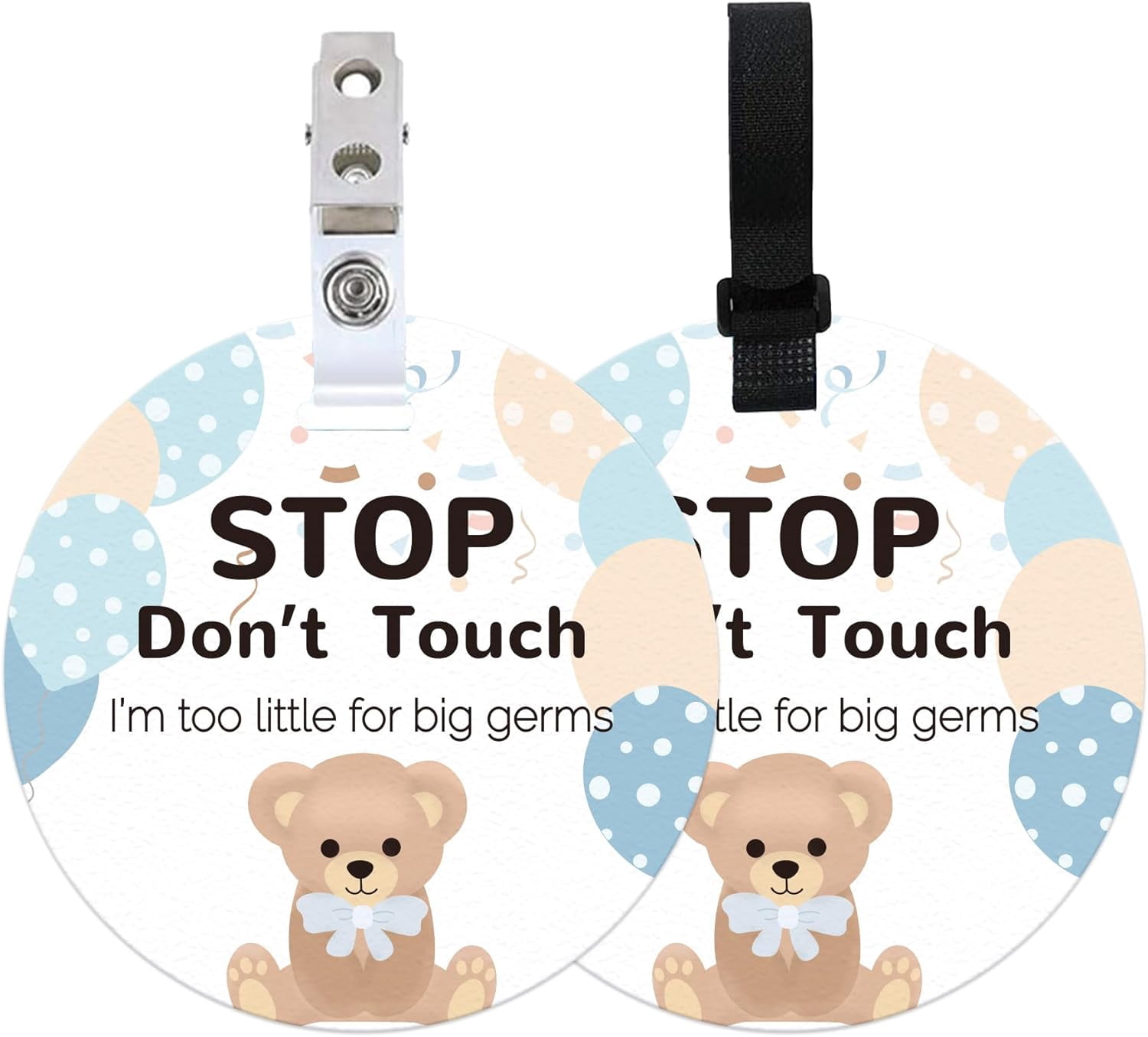 Three Little Tots 'Wash Your Hands' Baby Car Seat Sign - Monkey Design Safety Tag For Stroller & Crib - View #2