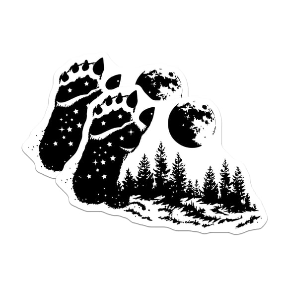 (2 Pack) Bear Paw Print Magnets - Forest Moon Stars Design - Wilderness Refrigerator Decor - 5 Inches On Longest Side - Thick Durable Magnet - Made in USA - MAG22362