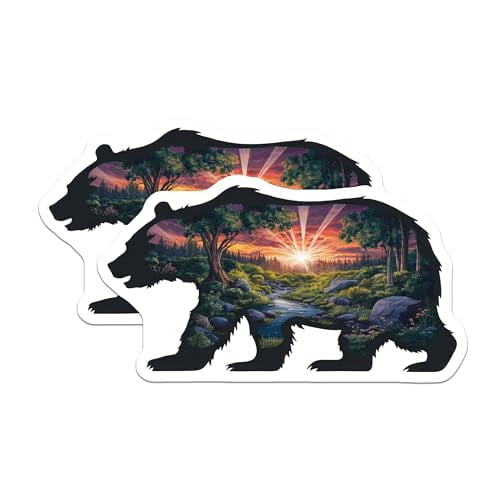 (2 Pack) Bear Silhouette Magnets - Forest Scene - Wildlife Scenery - 5" On Longest Side - for Cars, Fridges, Toolboxes - Made in USA - MAG6720