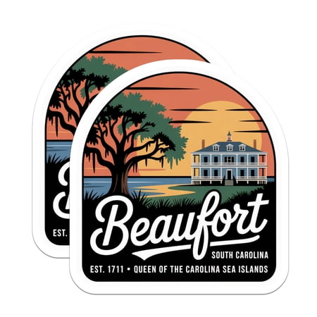 (2 Pack) Beaufort South Carolina Magnets - SC Travel Souvenir - Sea Islands Decor Magnet - 5" On Longest Side - Premium Magnet - for Cars, Refrigerators, Toolboxes, Lockers - Made in USA - MAG17489