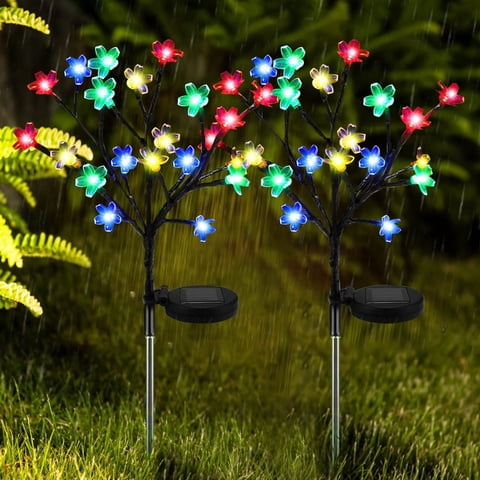 2 Pack Beautiful 20 LED Fairy Flower Lights, Solar Lights Outdoor Decorative Solar Garden Lights, Solar Powered Outdoor Lights Multi-Color Yard Lights for Walkway Patio Yard Garden Lawn