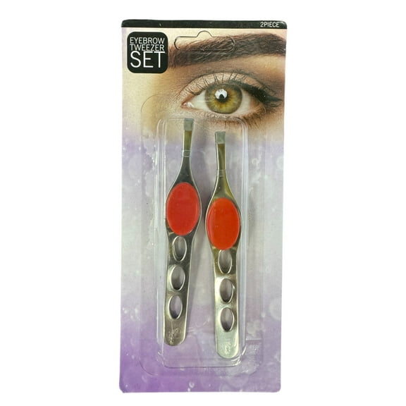 2-Pack Beauty Eyebrow Tweezers with Textured Grip for Precise Grooming and Easy Hair Removal, Red