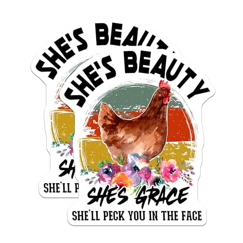 (2 Pack) She's Beauty She's Grace Magnets - Funny Chicken Quote - Farmhouse Kitchen Decor - Animal Lover Magnets - 5" On Longest Side - for Cars, Fridges, Toolboxes - Made in USA - MAG5760