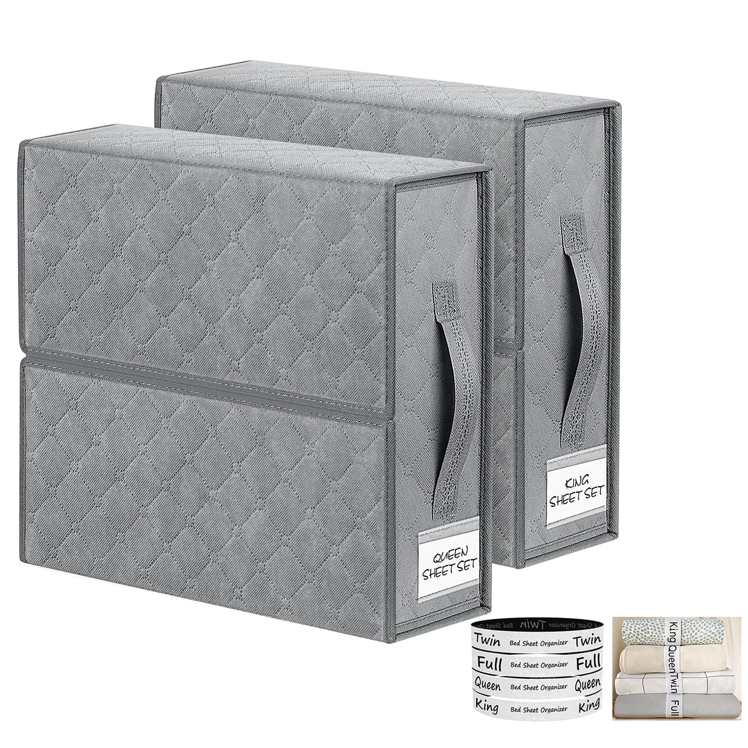 2 Pack Bed Sheet Organizer and 4 Organizer Bands Closet Organizers and