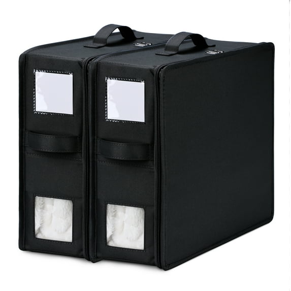 2-Pack Bed Sheet Organizer with Zipper, Clear Viewable Window for Queen or King Size Sheets, Duvet Covers, Pillowcases, Bedding and Towels, Foldable Sheet Organizer , Black