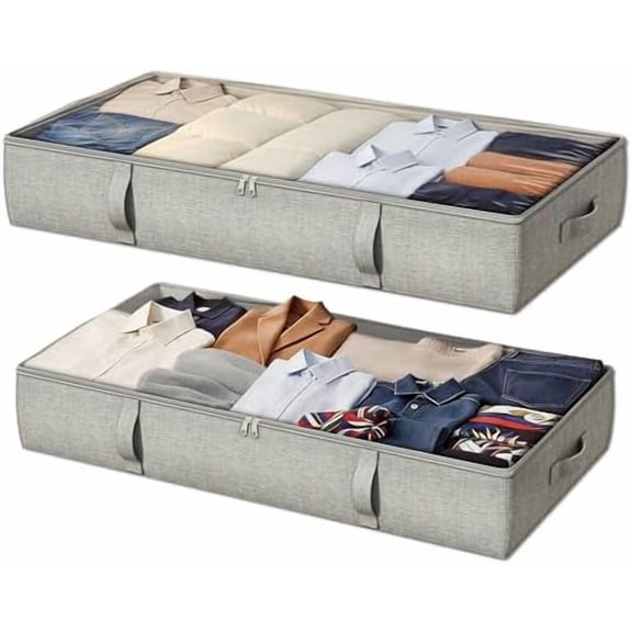 2-Pack Under Bed Storage Containers, 6 Inches Tall Underbed Clothes Storage Organizer Bin with Sturdy Sidewalls/Bottom, Underbed Storage Bins 2 Storage Thin Bins