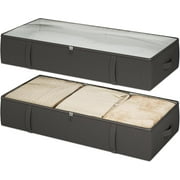 2-Pack Under Bed Storage Containers, 8 Inches Tall Underbed Clothes Storage Organizer Bin with Sturdy Sidewalls/Bottom, Under the Bed Storage Bags 2 Storage Bins, Black
