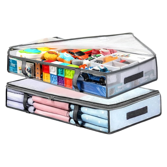 2 Pack Under Bed Storage Containers Bins, Humid-Proof Plastic Underbed Storage Bins, Clothes Storage and Organization Bags, Under the Bed Blanket Storage with Handles for Clothes, Bedroom