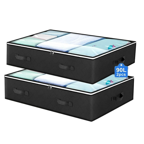 2 Pack Under Bed Storage Containers Organizer, Large Capacity Underbed Clothes Storage Bins, Bedroom Organization and Storage, Foldable Storage Bags for Clothes Pillow Blankets Bedding