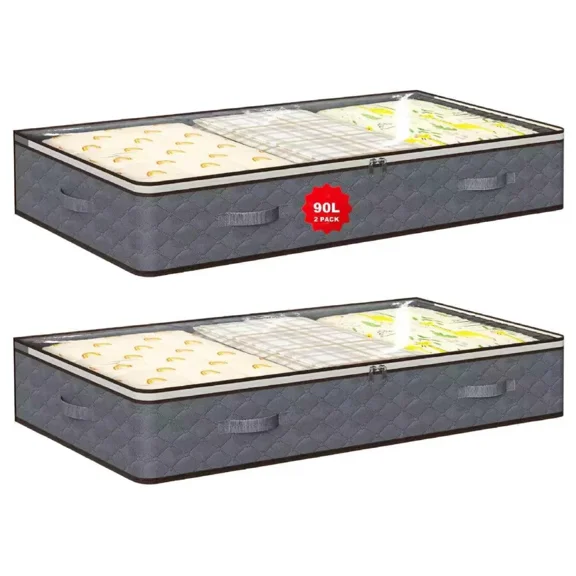 2 Pack Under Bed Storage Containers, Stackable Closet Organizers and Storage Bins with Sturdy Support, , Underbed Storage Bags for Wrapping Paper, Blanket, Towels, Clothes, Comforter, Sweaters, Linen
