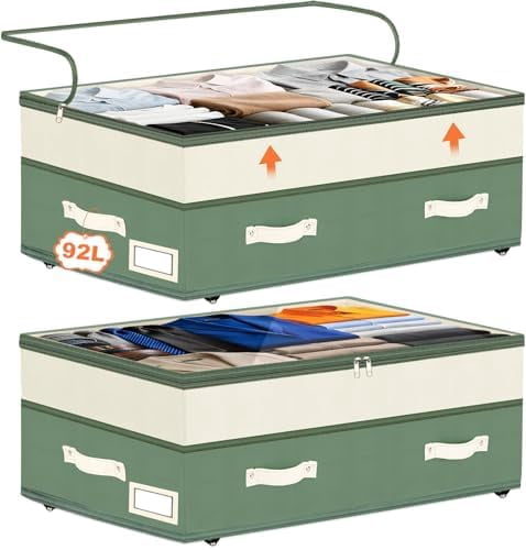 2 Pack Under Bed Storage with Wheels, 6in-10in Height Adjustable ...