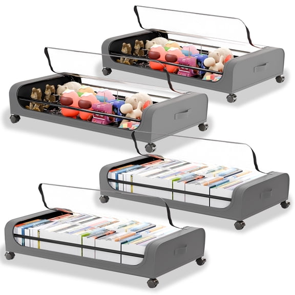 2 Pack Under Bed Storage with Wheels, Under Bed Shoe Storage Larger Capacity with PVC Clear Window & Label, Under the Bed Storage Containers for Shoe Clothes Toy Book(Gary)