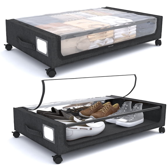 2-Pack Under Bed Storage with Wheels, Durable Metal Frame & 600D Oxford Fabric, Large Capacity for Clothes, Shoes, Toys. Clear Window Design, Home Storage Solution for Bedroom Furniture