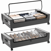 2-Pack Under Bed Storage with Wheels, Grey Under Bed Storage Containers, Underbed Shoe Storage Organizer, Rolling Under Bed Metal Drawers for Clothes, Blankets31.5 x 17.3 x 6.8 in