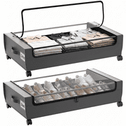 2-Pack Under Bed Storage with Wheels, Grey Under Bed Storage Containers, Underbed Shoe Storage Organizer, Rolling Under Bed Metal Drawers for Clothes, Blankets31.5 x 17.3 x 6.8 in