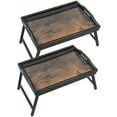 thumbnail image 1 of 2 Pack Bed Tray Table Breakfast Trays Serving Tray Bamboo Bed Laptap Floding Legs with Handles and Phone Holders, 1 of 7
