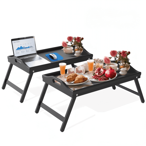 Innovative Life Bamboo Folding Tray Table, 2-Piece Set,Multifunctional Trays, Perfect for Sofas, Indoor Snacking, and Picnics