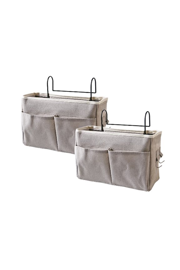 2-Pack Bedside Caddy, Bedside Hanging Storage Organizer for College Dorm Beds, Bunk Beds and Hospital Beds Rails, The Hanging Basket Can be Placed Magazine, Books, Phones,kettle, Glasses (Grey)