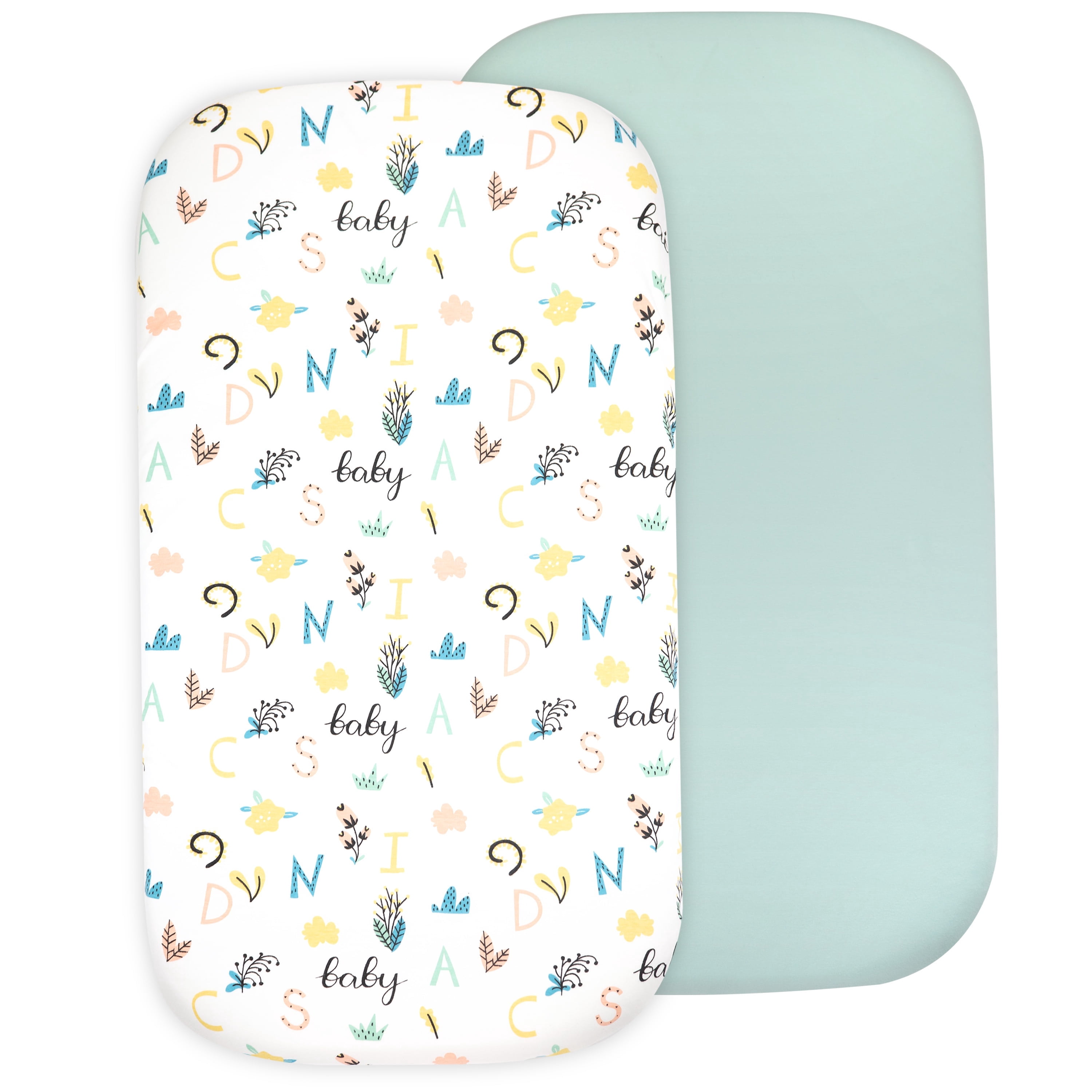 2 Pack Bedside Sleeper Bassinet Fitted Sheets, Organic Cotton, 33x20x4 Inches, Compatible with Pads Size Between 17-21 in Width, 29-33 in Length, and 1.5-4 in Thick