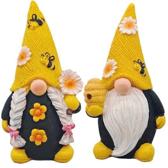 2 Pack Bee Gnome Figurines Spring Bumble Bee Gnome Decor Scandinavian Tomte Swedish Nisse Resin Statue for Tabletop Tiered Tray Farmhouse Home Decoration Honey Bee Gift