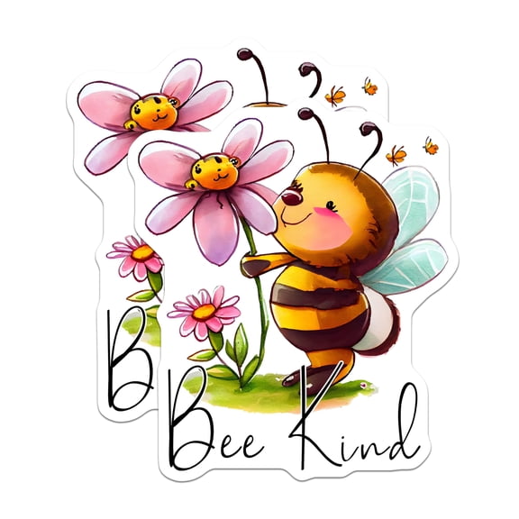 (2 Pack) Bee Kind Stickers - Cute Bee and Flower - Positive Message Sticker- 5" On Longest Side - Sticks to Smooth Flat Surfaces - Made in USA - BMCS16729