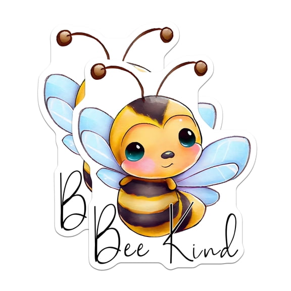 (2 Pack) Bee Kind Stickers - Positive Message - Cute Bee Decals- 5" On Longest Side - Sticks to Smooth Flat Surfaces - Made in USA - BMCS16682