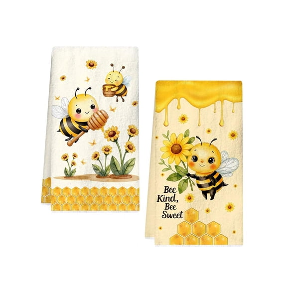 2-Pack Bee & Sunflower Kitchen Towels - 18X26in Ultra Soft Absorbent Microfiber Dish Cloths for Home Decor, Perfect Housewarming Gift