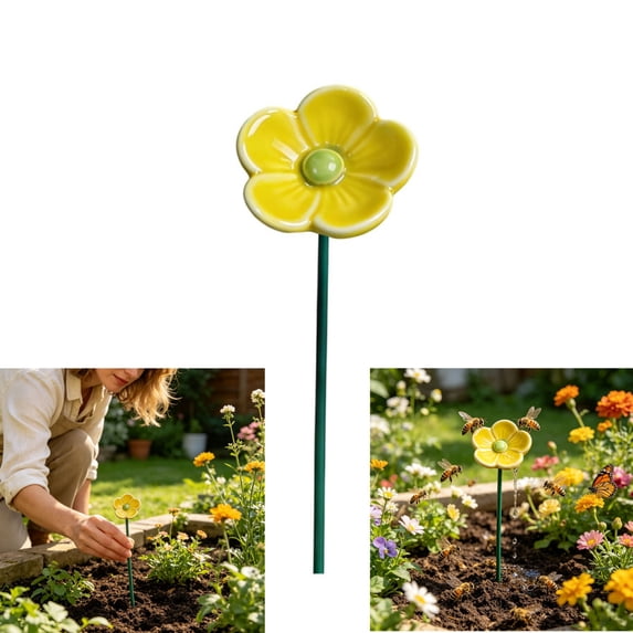 2 Pack Bee Watering Station for Garden – Ceramics Bee Bath Feeder with Flower & Butterfly Design, Colorful Pollinator Drinking Water Bowl, Outdoor Yard Decor Stake for Bees & Butterflies