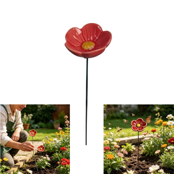 2 Pack Bee Watering Station for Garden – Ceramics Bee Bath Feeder with Flower & Butterfly Design, Colorful Pollinator Drinking Water Bowl, Outdoor Yard Decor Stake for Bees & Butterflies
