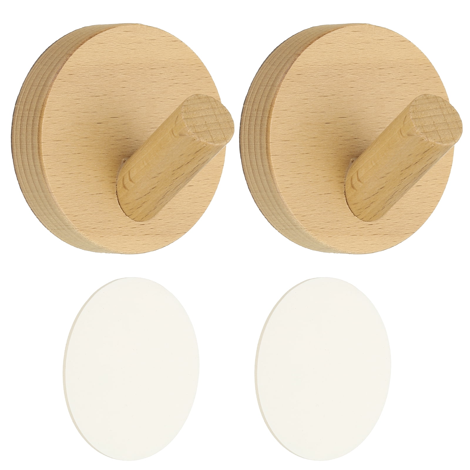 2 Pack Beech Wood Wall Hooks, Round Coat Hooks Wall Mounted or Self ...