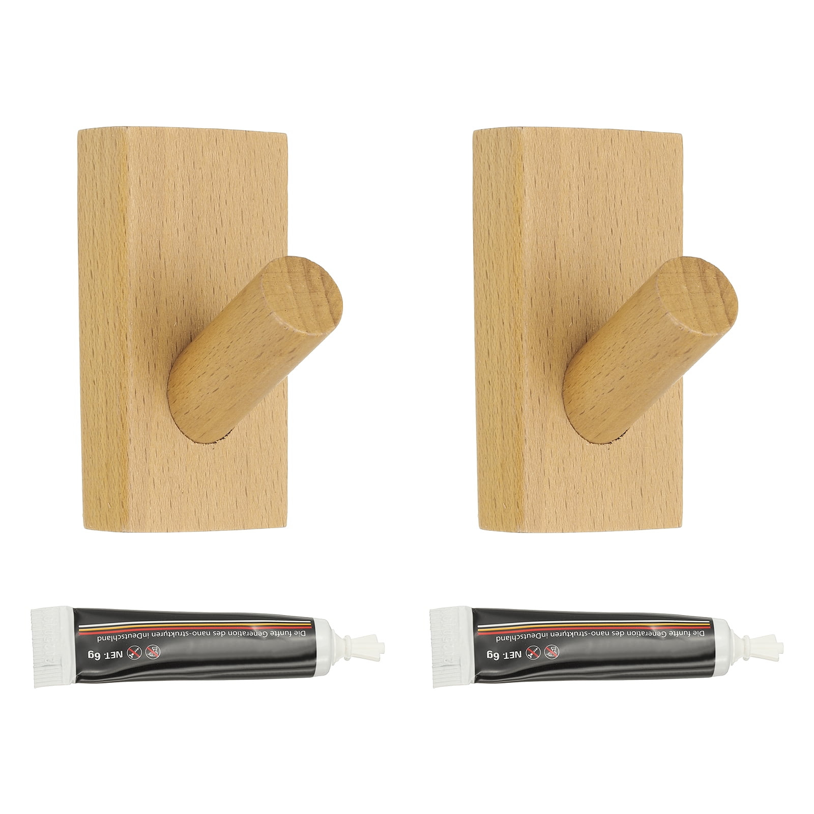 2 Pack Beech Wood Wall Hooks, Square Coat Hooks Wall Mounted or Self ...
